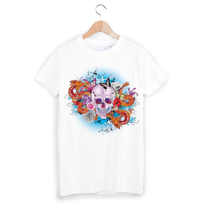 T-Shirt imprimé tête de mort manga 