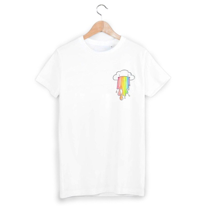 T-Shirt imprimé ecusson nuage arc en ciel