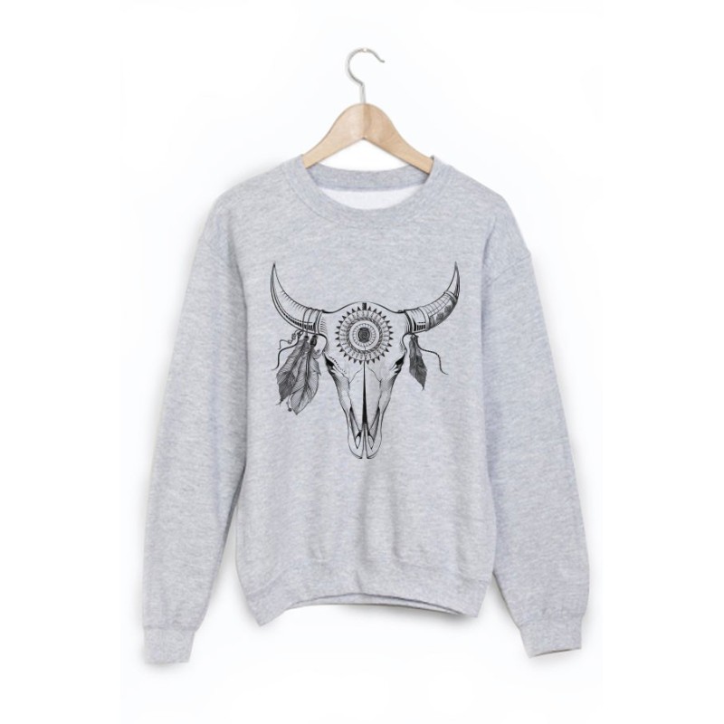 Sweat-Shirt imprimé tete de buffle boheme