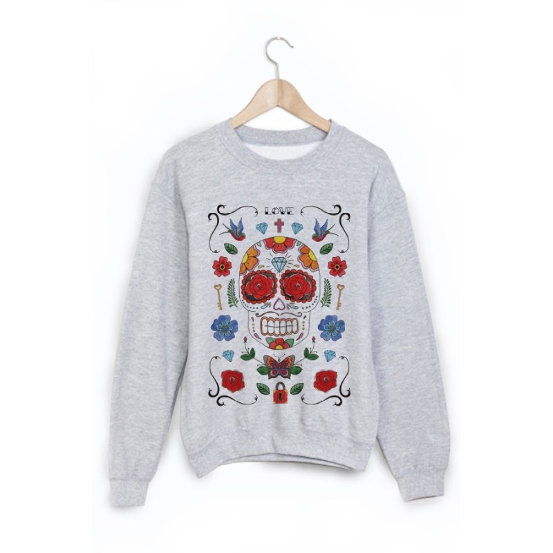 Sweat-Shirt imprimé tete de mort mexicaine