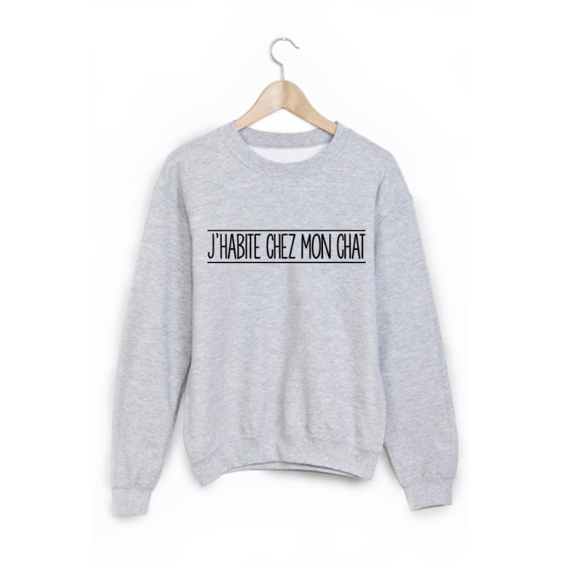 Sweat-Shirt imprimé j'habite chez mon chat 