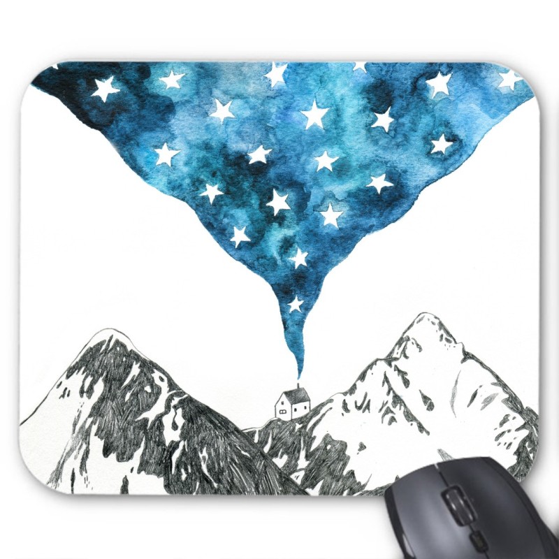 Tapis de souris illustration montagne ciel etoilé 