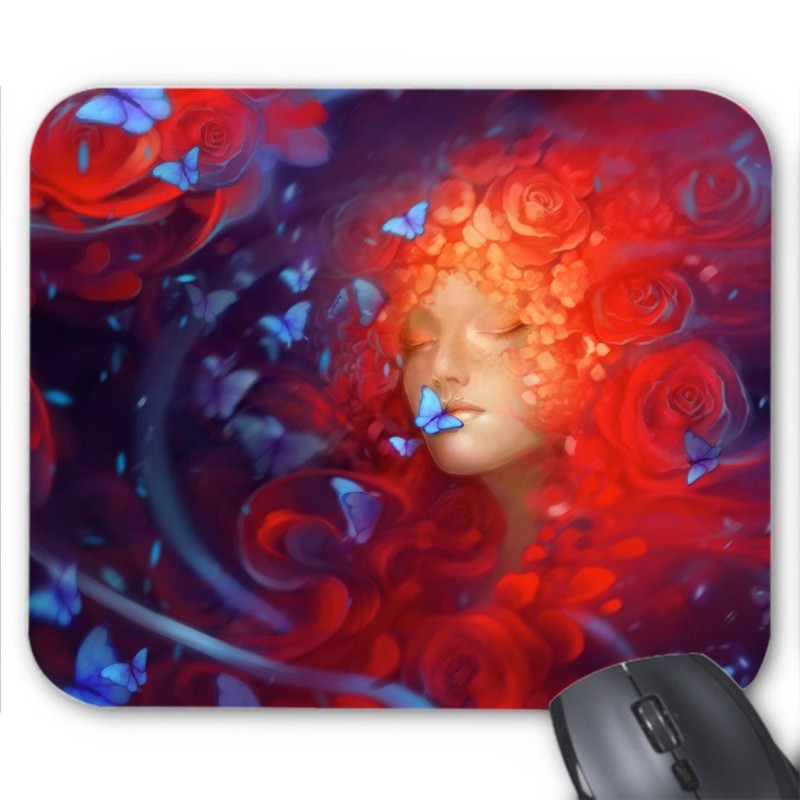 Tapis de souris visage femme papillon