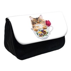 Trousse à Crayons Chat fleurs