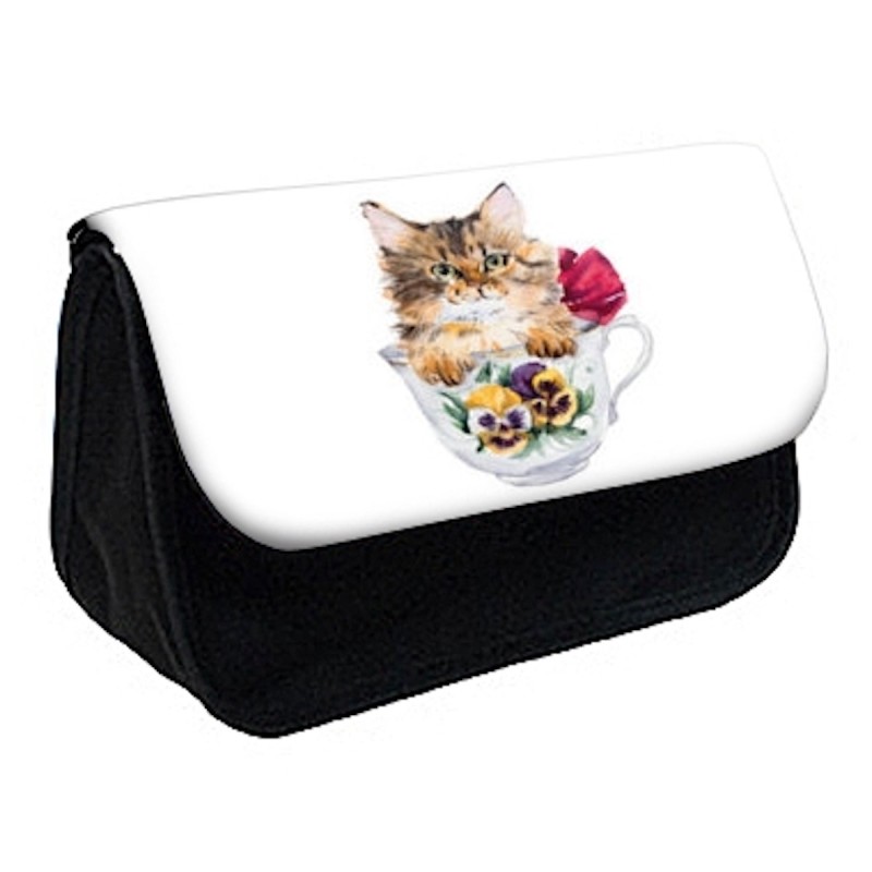 Trousse à Crayons Chat fleurs