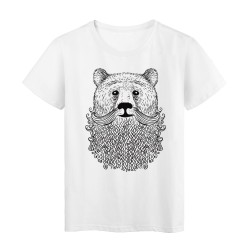 T-Shirt blanc illustration barbe ours