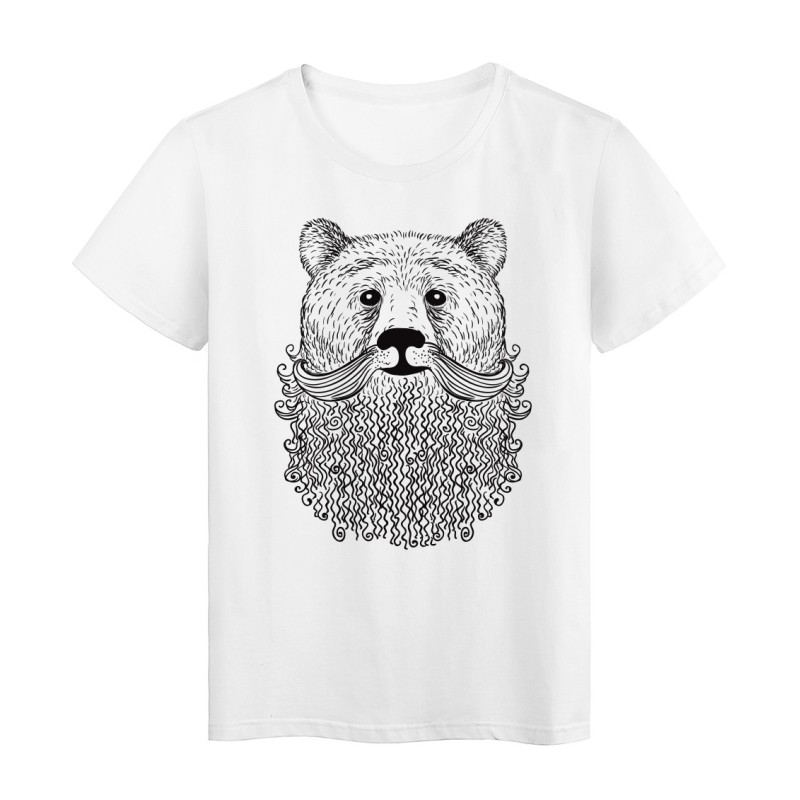 T-Shirt blanc illustration barbe ours