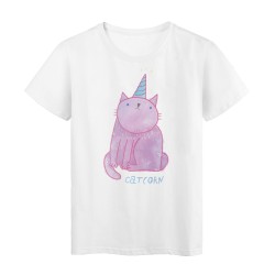 T-Shirt blanc imprimé Licorne rose