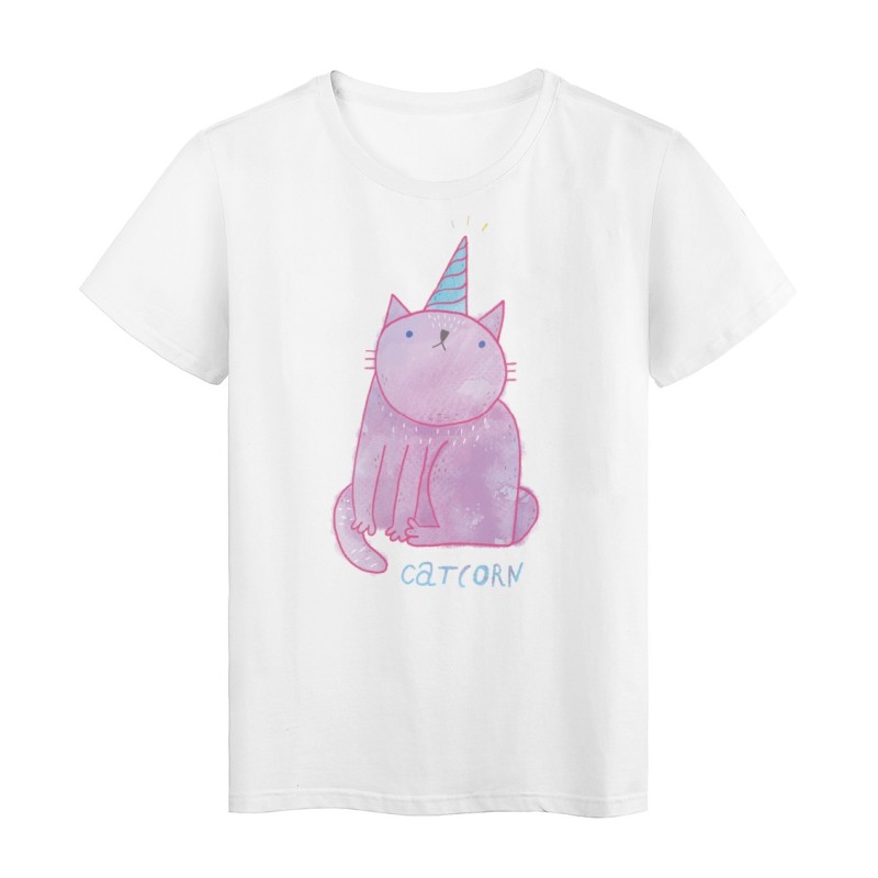T-Shirt blanc imprimé Licorne rose