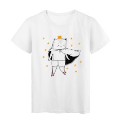 T-Shirt blanc Super Chat et cape étoiles