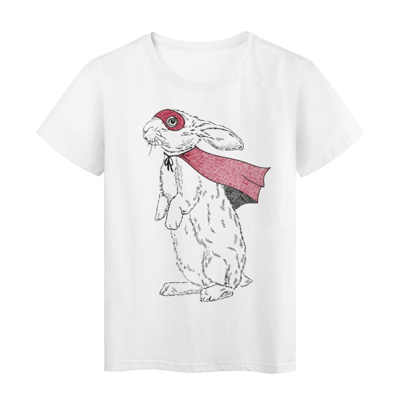T-Shirt blanc Super lapin cape et masque rouge rabbit design