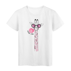 T-Shirt blanc design Girafe rose à lunettes