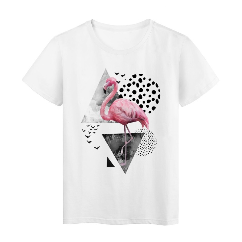 T-Shirt blanc design Flamant rose