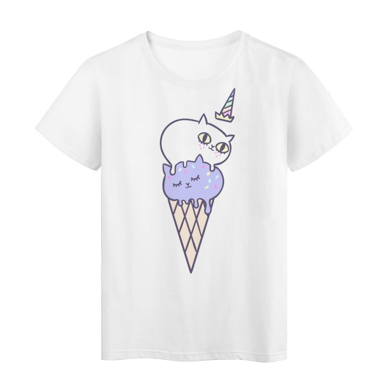 T-Shirt blanc design Chats glace