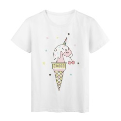T-Shirt blanc Licorne design cornet de glace