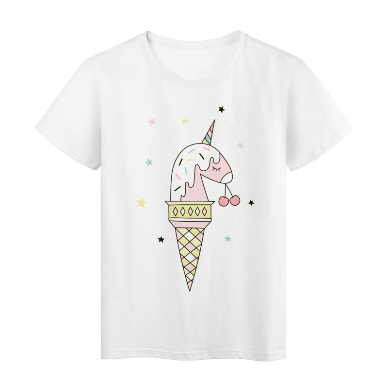 T-Shirt blanc Licorne design cornet de glace