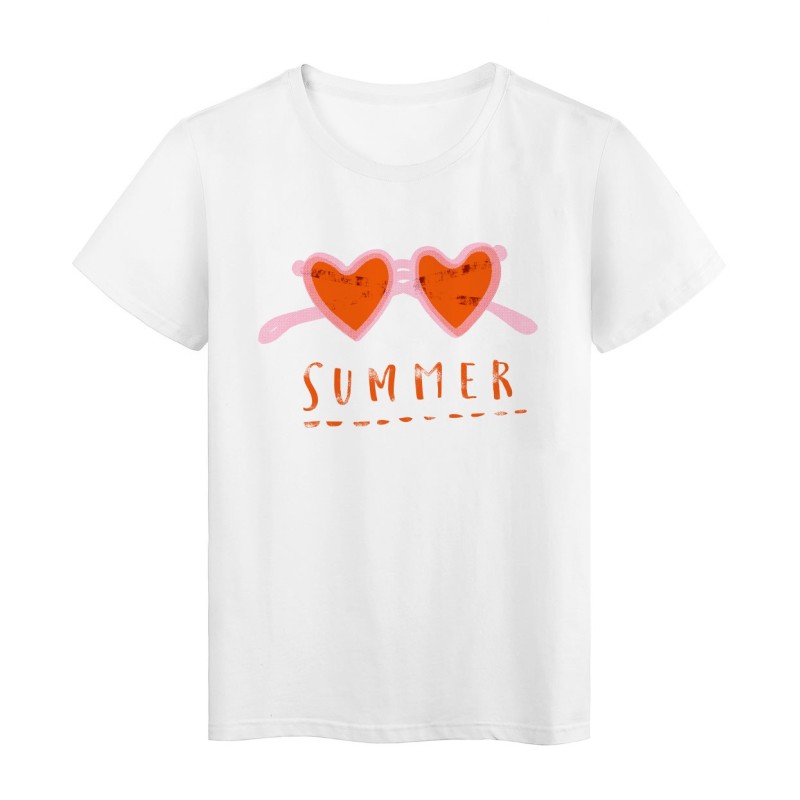 T-Shirt blanc summer lunettes cœur rouge