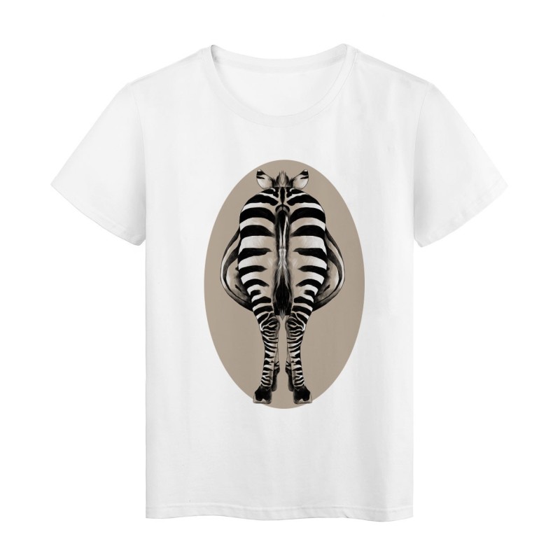 T-Shirt blanc design zèbre vue de derrière humour 