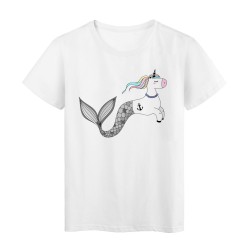 T-Shirt blanc design Licorne sirène 