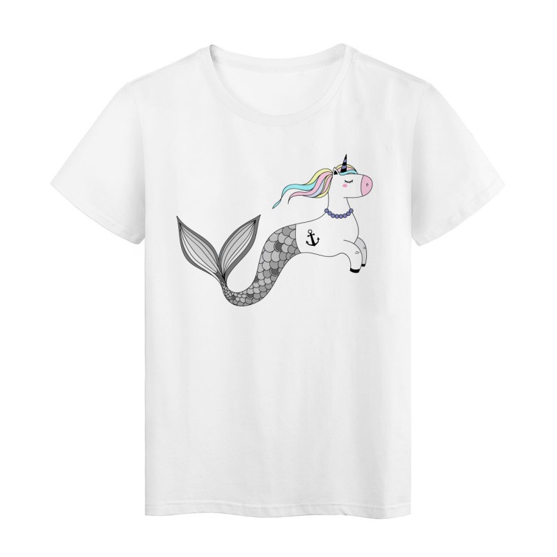 T-Shirt blanc design Licorne sirène 