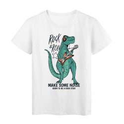 T-Shirt blanc rock n'roll dinosaure rock star humour