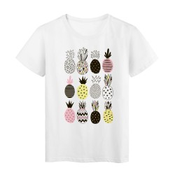 T-Shirt blanc Design fruits ananas couleurs