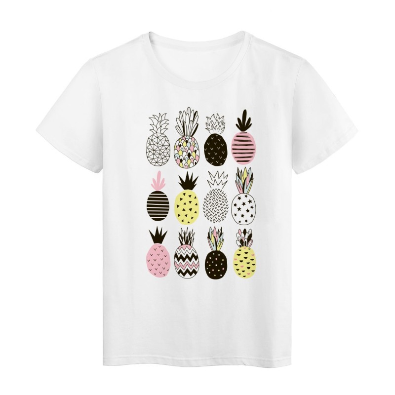 T-Shirt blanc Design fruits ananas couleurs