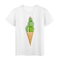 T-Shirt blanc Design cactus cornet de glace