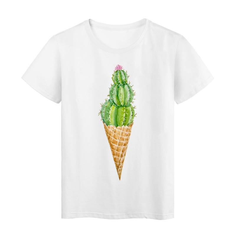 T-Shirt blanc Design cactus cornet de glace