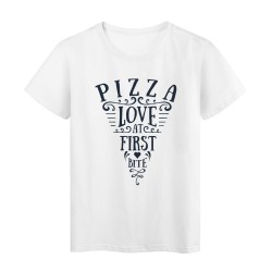 T-Shirt blanc Design pizza love at first bite