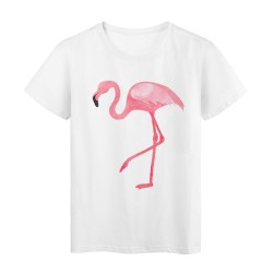 T-Shirt blanc Design oiseau flamant rose