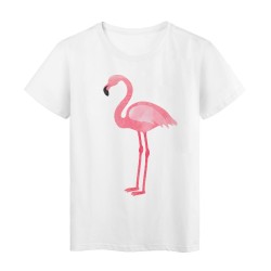 T-Shirt blanc Design oiseau flamant rose