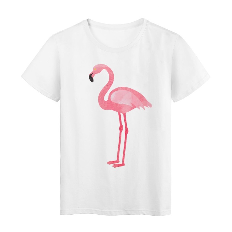 T-Shirt blanc Design oiseau flamant rose
