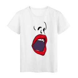 T-Shirt blanc Design visage bouche lèvre rouge