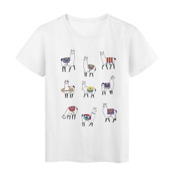 T-Shirt blanc Design animal Lamas couleurs