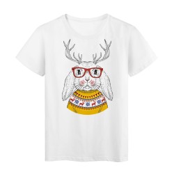 T-Shirt blanc Design Lapin corne de renne noël humour