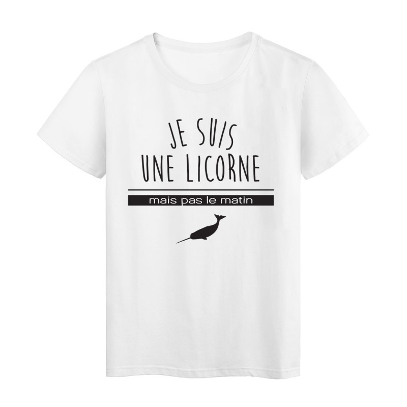T-Shirt imprimé citation humour je suis une licorne mais pas le matin