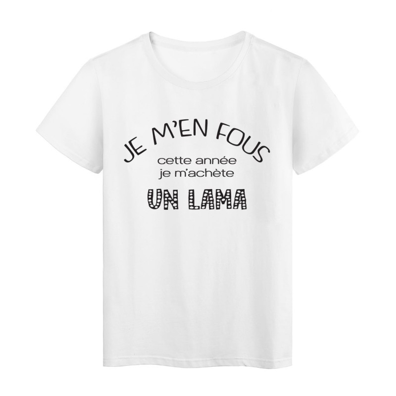 T-Shirt imprimé citation Je m'en fou je m'achete un Lama