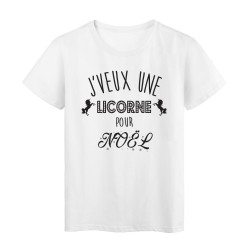 T-Shirt imprimé citation j'veux une licorne pour noel  