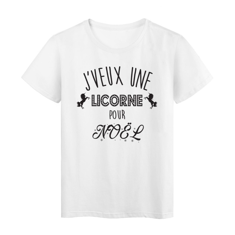 T-Shirt imprimé citation j'veux une licorne pour noel  