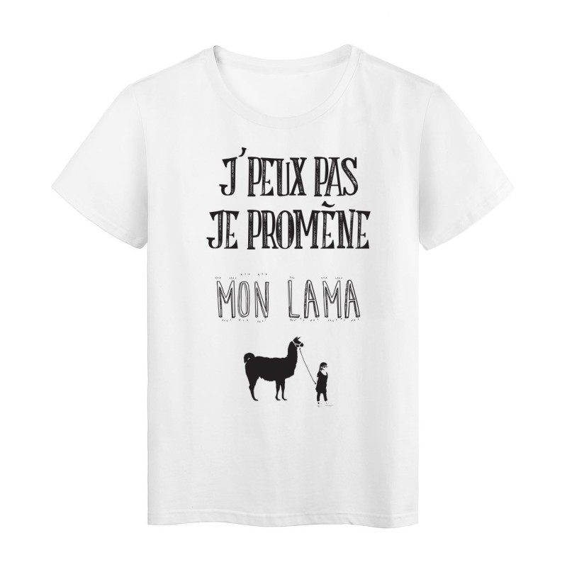 T-Shirt imprimé citation j'peux pas je promene mon lama