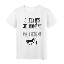 T-Shirt imprimé citation j'peux pas je promene ma licorne