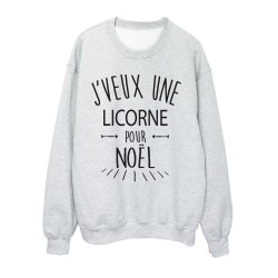 Sweat shirt citation humour j'veux une licorne pour noel 