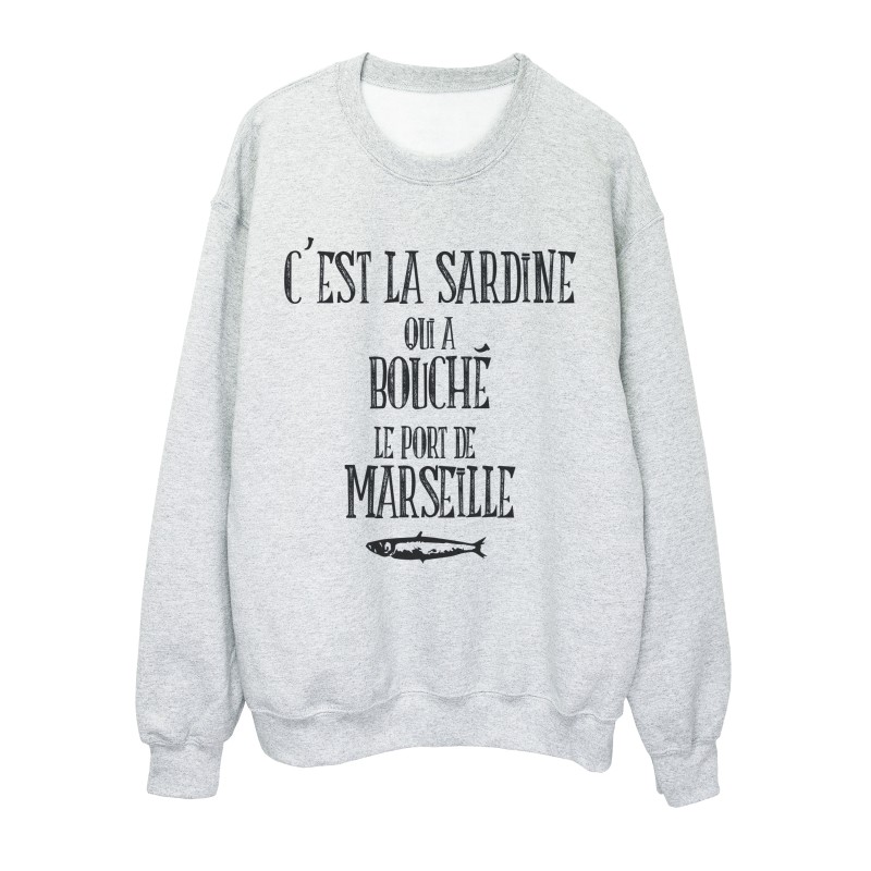 Sweat shirt imprimé citation Marseillaise c'est la sardine qui a bouché le port 