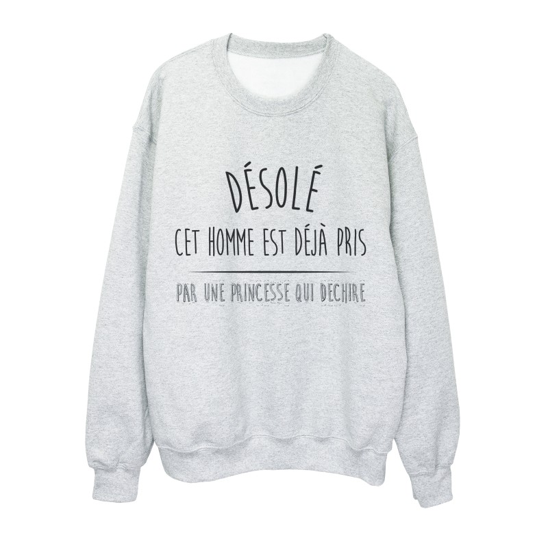 Sweat shirt imprimé citation humour désolé cette homme est deja pris 