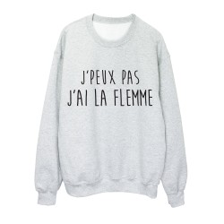 Sweat shirt imprimé citation j'peux pas j'ai la flemme 