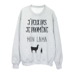 Sweat shirt imprimé citation j'peux pas je promene mon lama