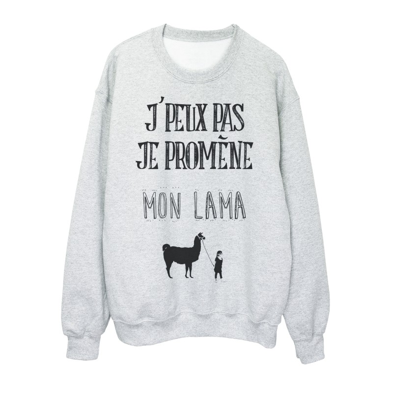 Sweat shirt imprimé citation j'peux pas je promene mon lama