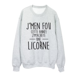 Sweat-Shirt  imprimé citation Je m'en fou je m'achete une licorne