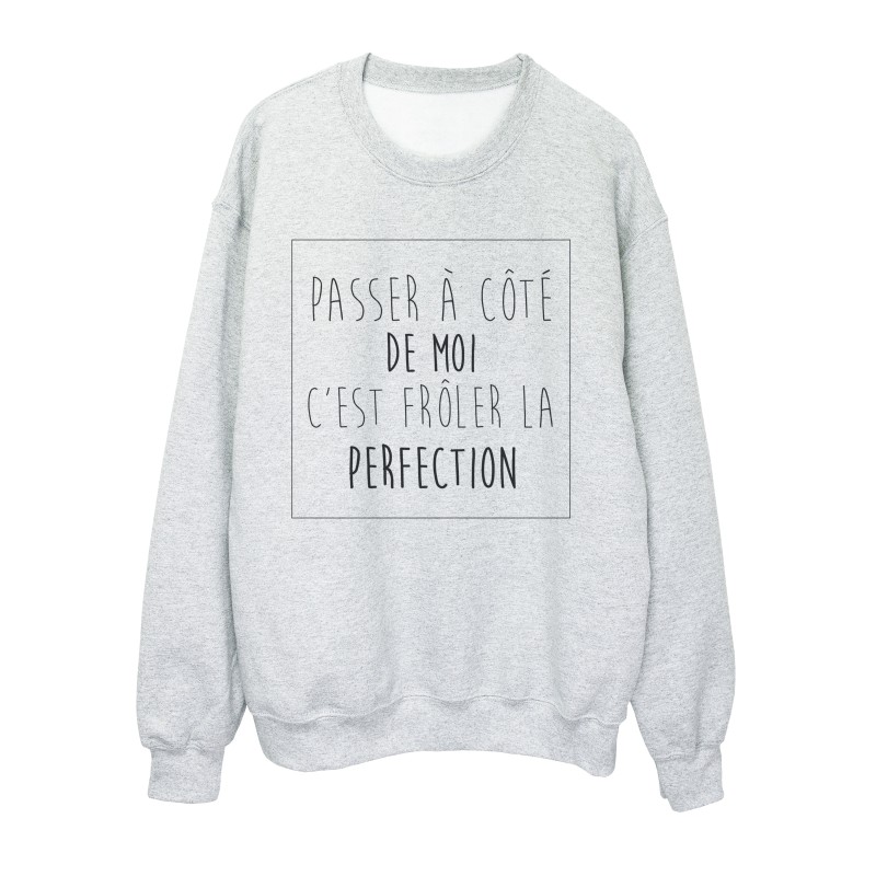 Sweat shirt imprimé humour passer a coté de moi froler la perfection